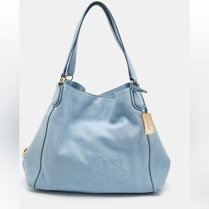 NEW COACH Light Blue Leather Embossed Carriage Edie Shoulder Bag